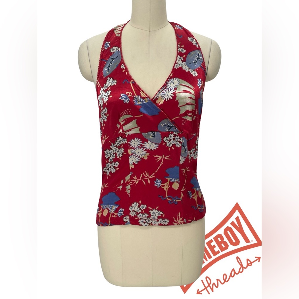 Angie Red Floral Halter Top Size M
